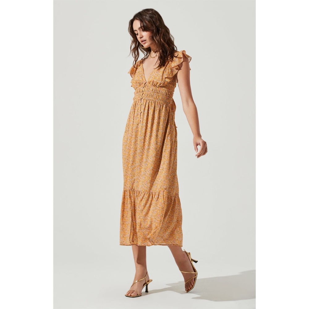 NWOT Astr The Label Montreal Floral Ruffle Cutout Midi Dress Size Small